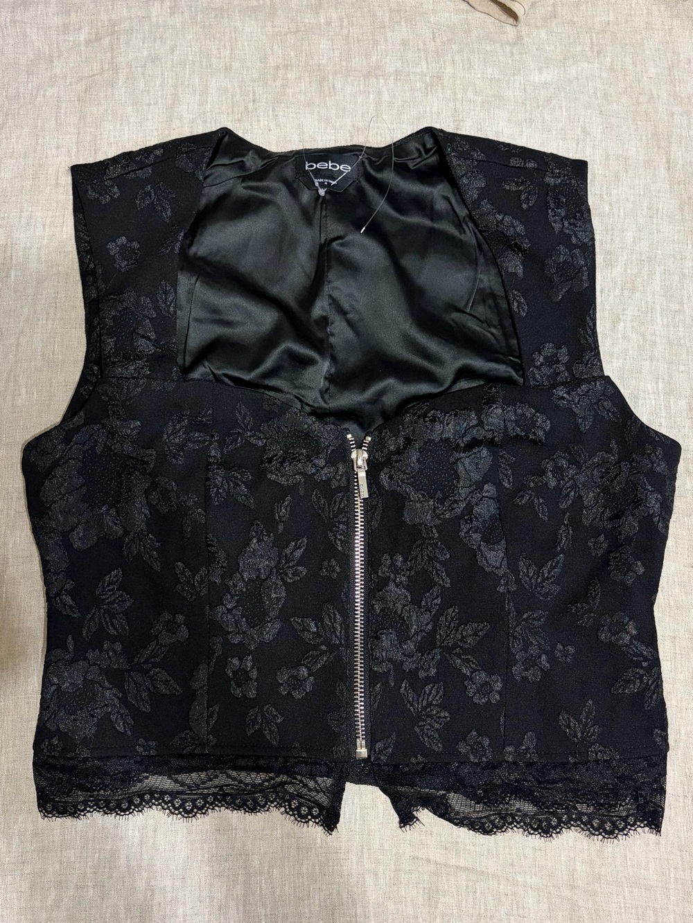 bebe Black Floral Jacquard Lace-Trim Top & Mini Skirt Set - Picture 3 of 6
